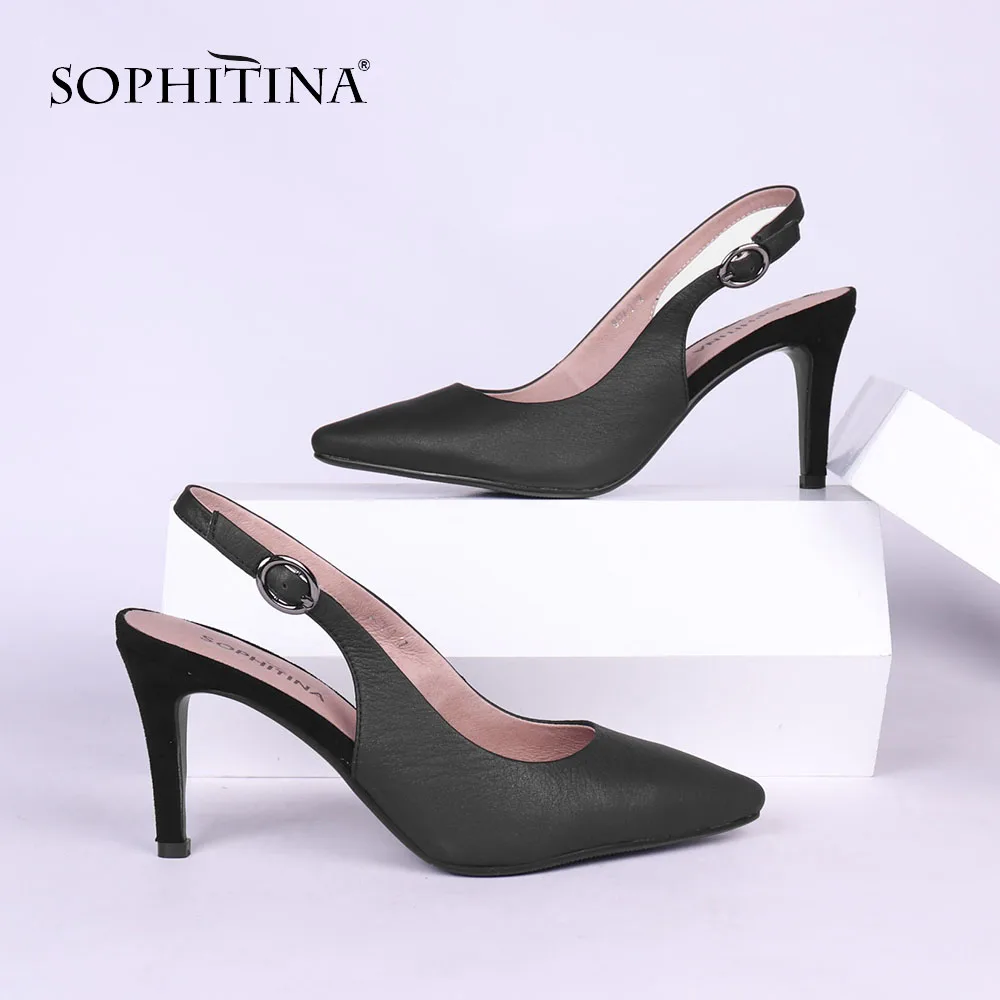 SOPHITINA Sexy Pointed Toe Sandals High Quality Genuine Leather Fashion Buckle Design Shoes High Thin Heel Women's Sandals X05