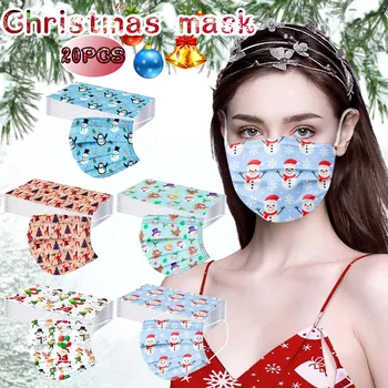 

20pc Mascarilla Adulto Unisex Christmas Cartoon Printed Mask Mascarillas Desechables 3capas Nonwove Mascherine Breathable Masque