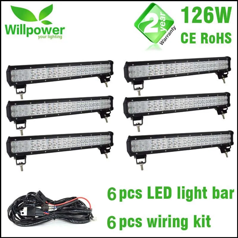 6PCS With Wire Лидер продаж комбо балка 20 дюймов 126 Вт внедорожный светодиодный светильник бар рабочий светильник 4x4 Автомобильный светодиодный светильник бар 12v жгут проводов с светильник Бар Кронштейн - Цвет: 6PCS With Wire