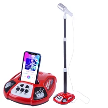 Children Karaoke Song Singing Machine Microphone Stand& Lights Toy Musical Instrument for Girls Boys Christmas Gift- Red/Pink