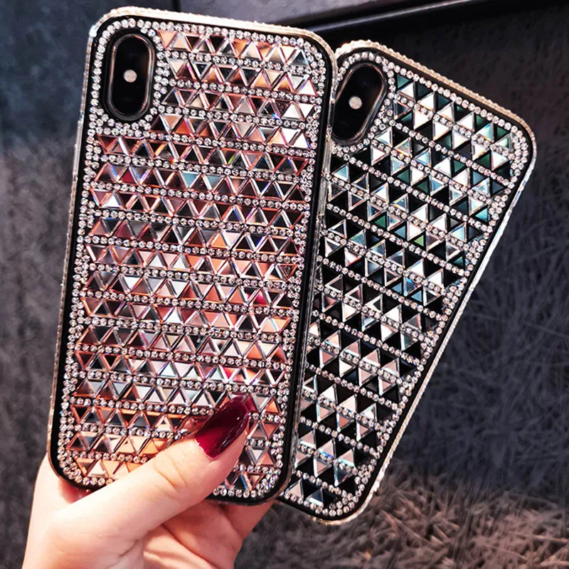 

Luxury Diamond Bling Case For iPhone X XR XS Max 7 8 6 6s Plus Plating Geometric Texture Shockproof Cover For iPhone 11 Pro