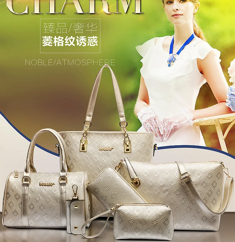 

2018 New Style Fashion Different Size Bags Six Pieces Set WOMEN'S Bag Bag Square Rhombus Embossed Europe And America Big Brand P