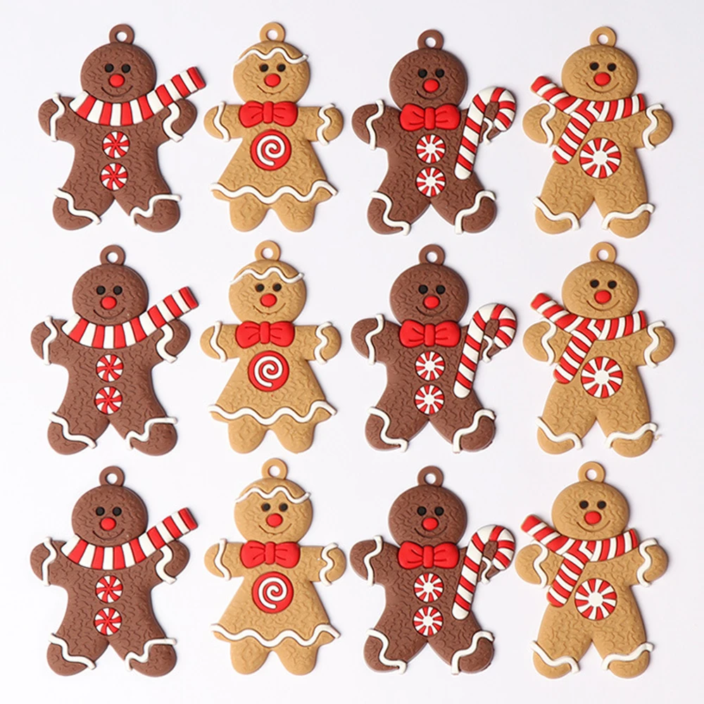 

12pcs Gingerbread Man Christmas Tree Ornaments Xmas Soft PVC Men Living Room Decorating Tools Festival New Year Home Decoration