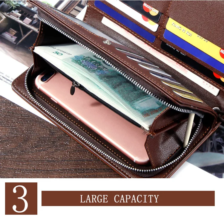 New Long Business Men's Leather Wallet With Coin Pocket Big Capacity Man Phone Purse Fashion Zipper Clutch Bag For Male
