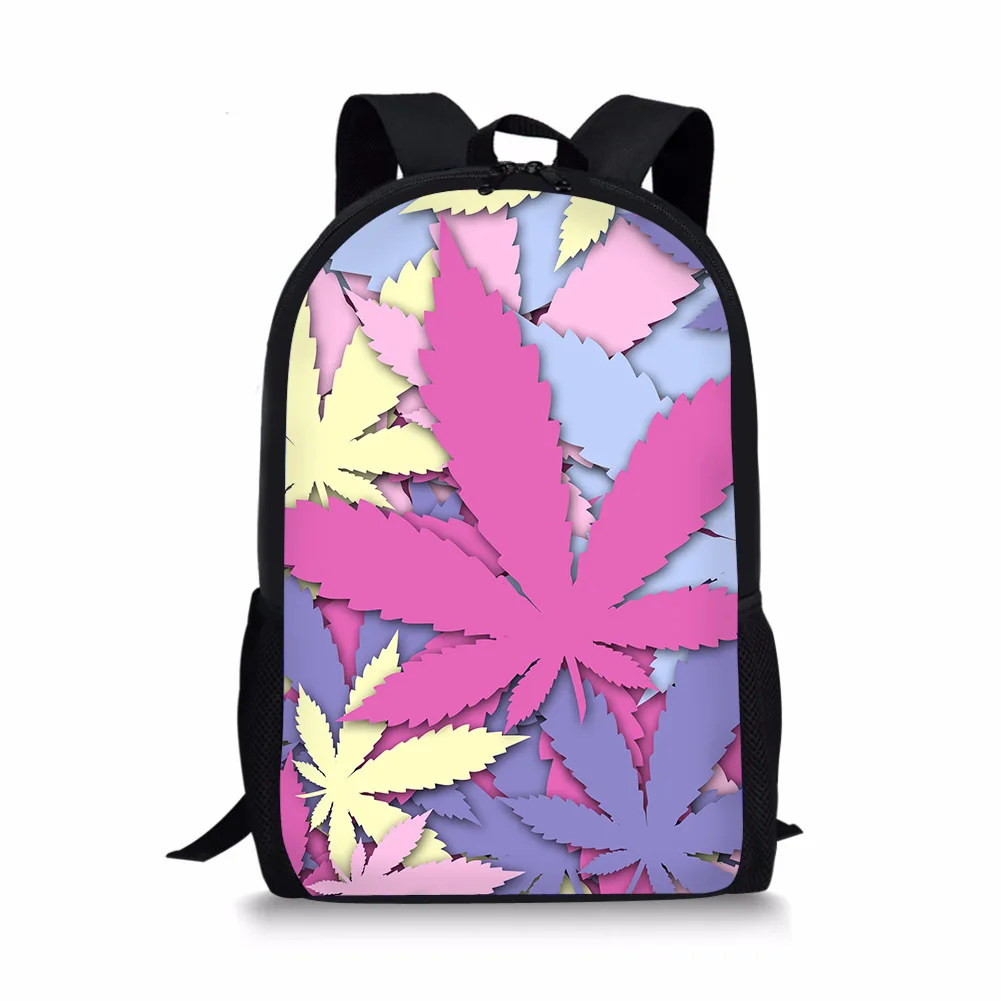 

2018 Marijuana Leaf Backpack Young STUDENT'S Maple Leaf Canvas School Bag Smiley College Style Backpack