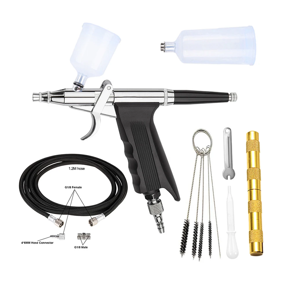 Dual Action Airbrush Kit Gravity Air Brush Gun with 0.3/0.5mm Nozzle  Cleaning Brush Accessories for Nails Cake Model Painting - AliExpress