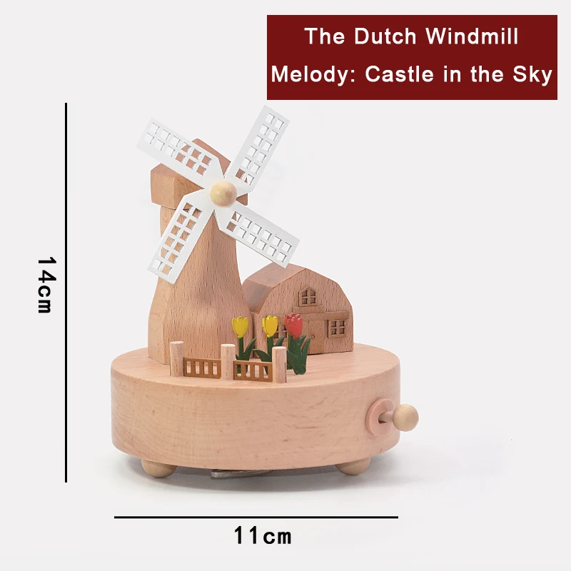 Деревянная карусель вверх и вниз музыкальная шкатулка архитектурная форма для мальчиков и девочек Подарки на день рождения Рождественский подарок домашний маятник - Цвет: The Dutch Windmill