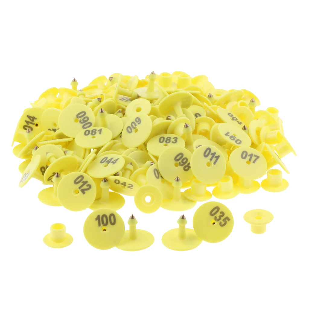 100PCS Pre Number Livestock Identification Ear Tag For Pig Goat Sheep Yellow