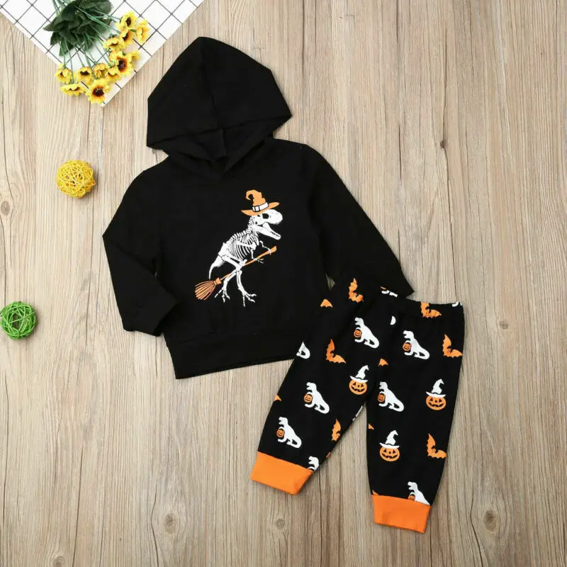 Halloween Clothes Baby Boys Clothes Costume Dinosaur Hooded Sweatshirt Tops + Pants Outfit Set 2pcs 0-24 montsh