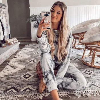

Sping Autumn Tracksuit 2 Piece Set Women Tie Dye Printed Long Sleeve Top And Pants Suits Lounge Wear Woman Clothes Pajamas Ropa