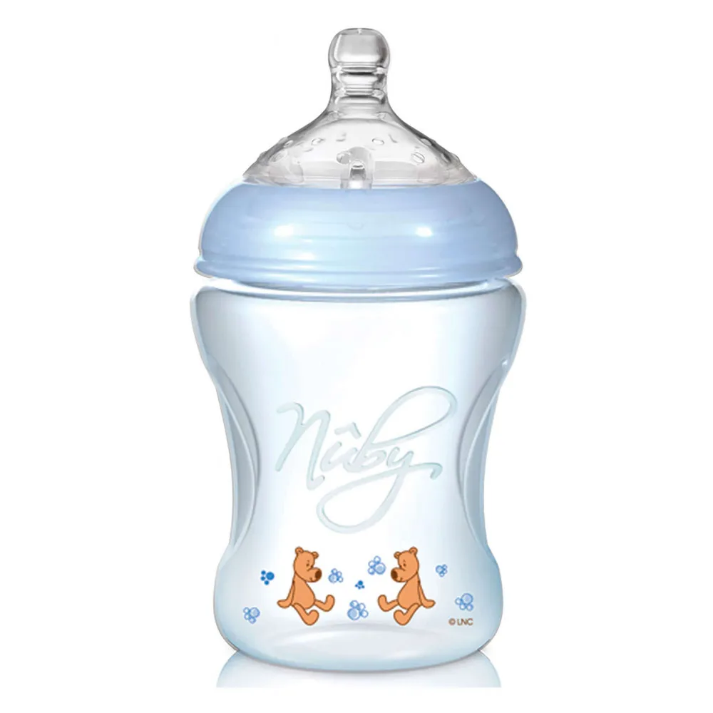 Бутылочка Nuby, с антиколиковой системой, голубая, 240 мл, 1 шт