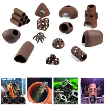 

Aquarium Small House Shelter Decoration Ceramic Fish Tank Shrimp Fish Hiding Cave Rock Decor Moss Grass Carrier Pot Ornaments