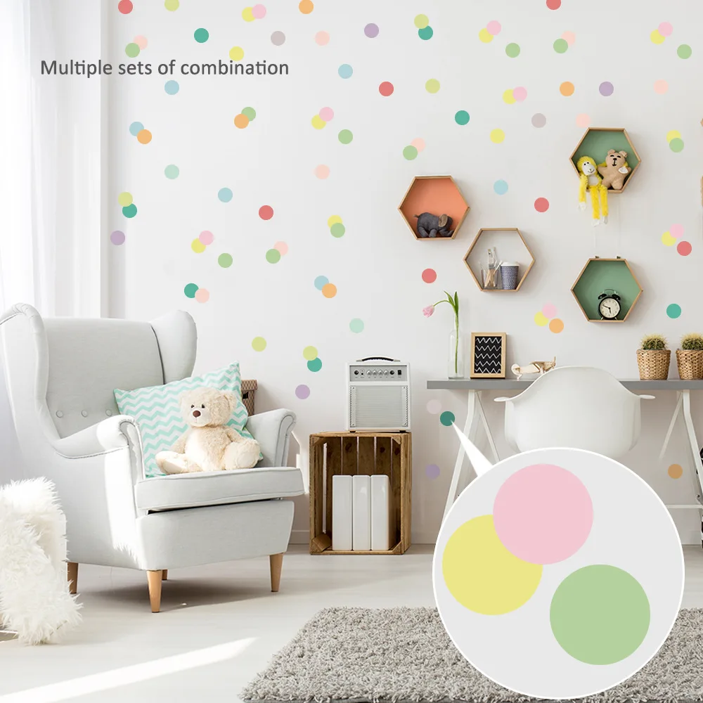 Hexagon Wall Stickers Polka Dot Childrens Bedroom Decal Nursery Wall Art Sticker 