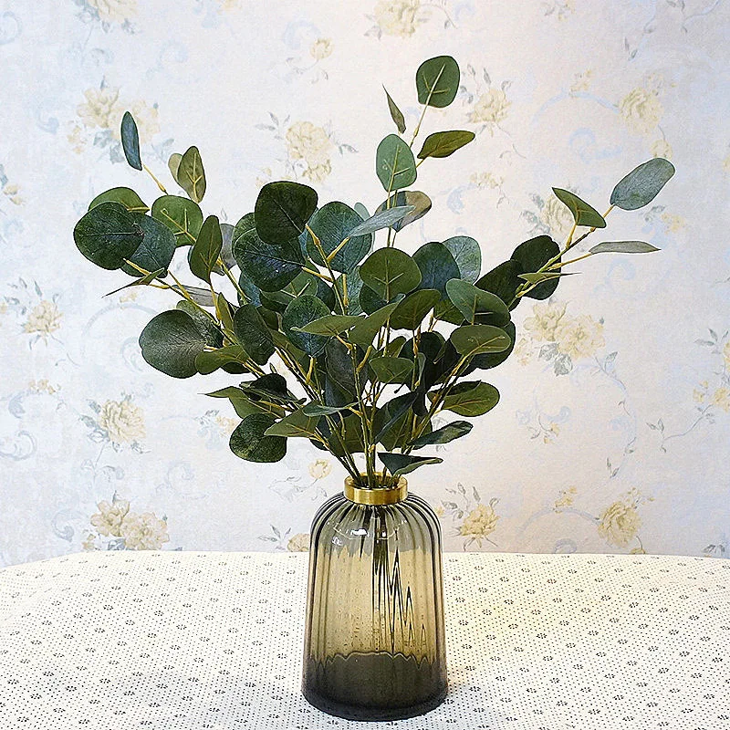 

5 Fork Artificial Green Leaves Large Eucalyptus Leaf Plant Wall Material Decorative Fake Plants For Home Shop Garden Party Decor