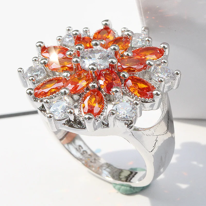 Целлюлозное корейское кольцо 925 пробы в форме капли цитрин драгоценные камни для женщин Снежинка цветы серебряные ювелирные изделия вечерние подарки
