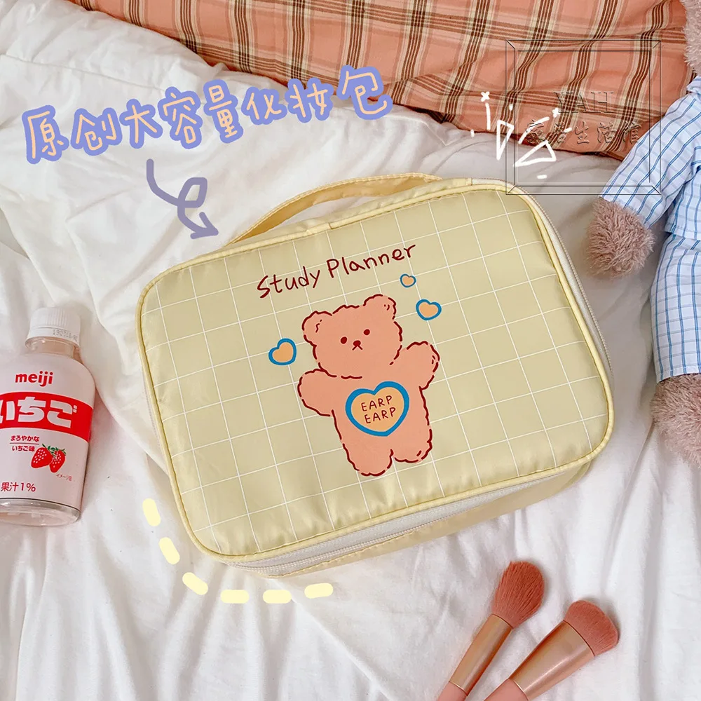 

Japanese and Korean Cartoon Bear Printed Canvas Bag Daily Necessities Collection Bag Handbag In Hand