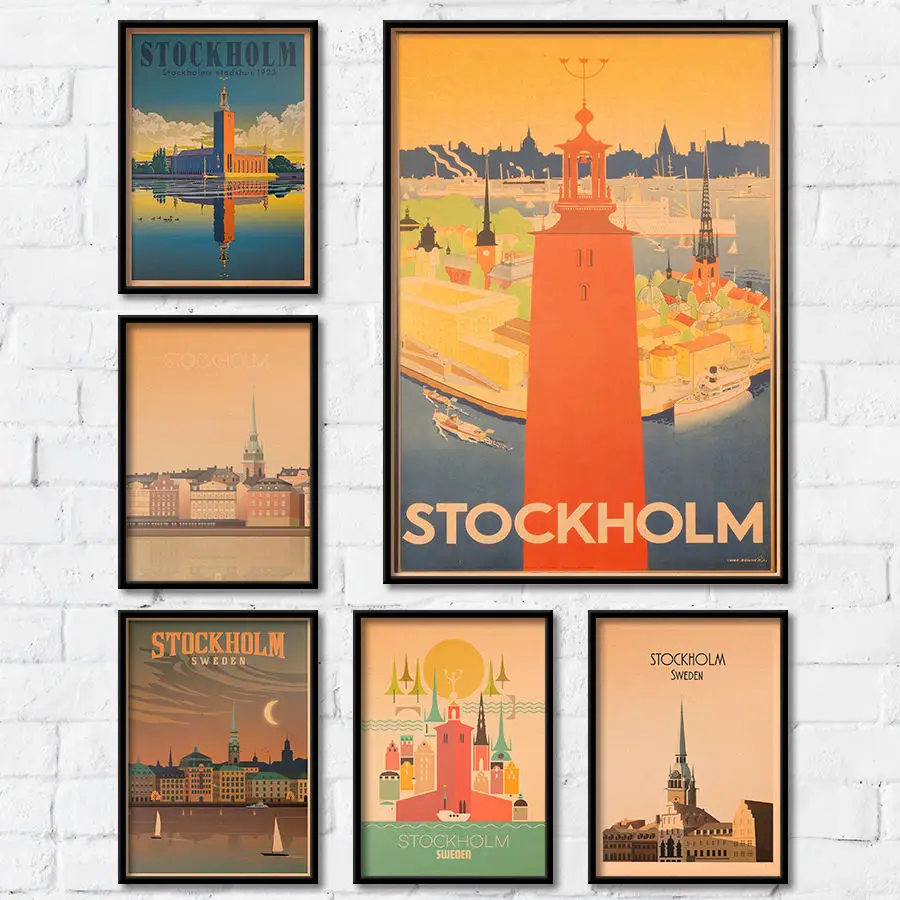 Location Of The Sign Stockholm Landscape Poster Hand Painted Wall Art Sticker Cafe Bar Pub Home Decor Vintage Kraft Paper42x30cm Wall Stickers Aliexpress