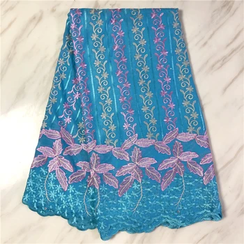 

High Quality sky blue African Lace Swiss Cotton Lace Fabric With Hole Nigerian Swiss Voile Lace fabric for dress Fp810
