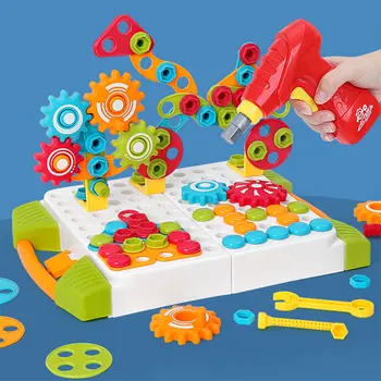 

Kids Assembled Blocks Sets Design Building Screws Nail Board Toy Baby Electric Drill Nut Disassembly Match Tool Educational Toy