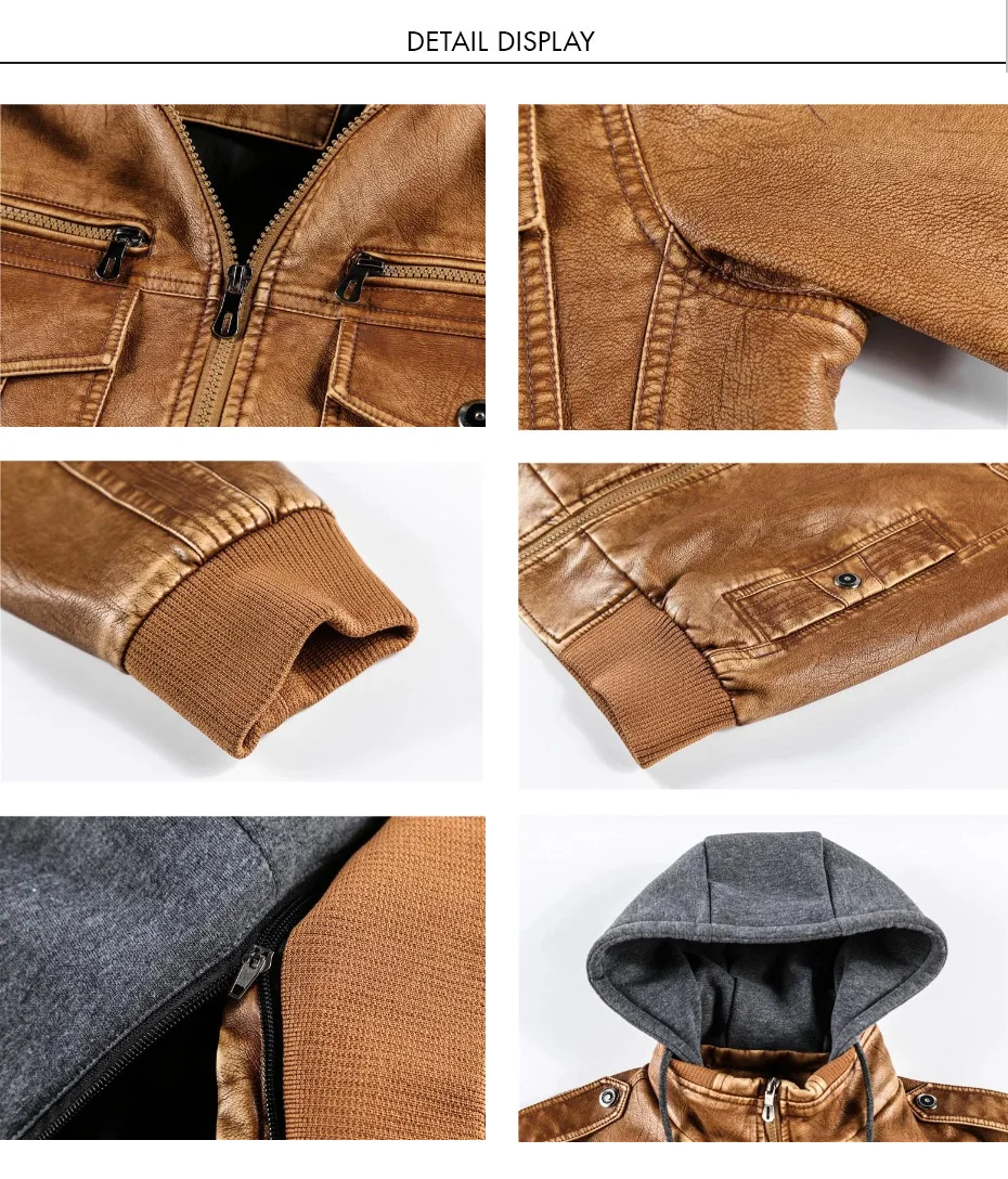 CARANFIER/Новые мужские куртки с капюшоном из искусственной кожи, мотоциклетная байкерская куртка из искусственной кожи, мужские классические зимние куртки, одежда европейского размера
