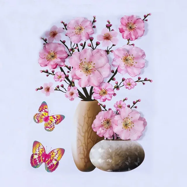 3D simulation rose flower sticker stereo simulation vase wall sticker home background decoration waterproof self-adhesive Opaque