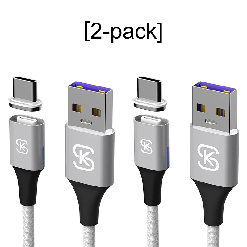 Магнитные Кабели usb type C 5A QC 4,0 супер быстрая зарядка для huawei P10 20 mate 20 pro honor 10 20 phone Data SIKAI серебристый черный - Цвет: 2 pack silver