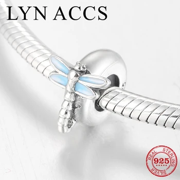 

Blue Enamel Dragonfly 925 Sterling Silver Silicone Spacer Beads Charms Fit Original European Bracelets Women Jewelry Making