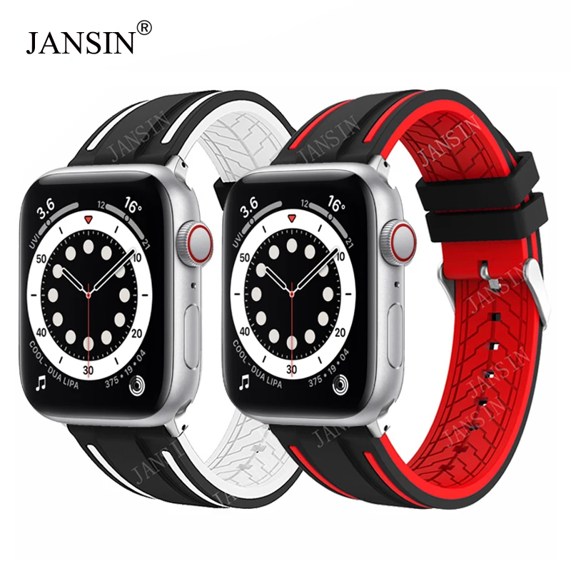 Спортивный ремешок JANSIN для Apple Watch series 6 SE 5 4 3 Силиконовый iWatch цветной мягкий