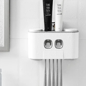 

Automatic Toothpaste Dispenser Squeezer Wall Mounted Toothbrush Holder Organizer Wash Cup Storage Rack Bathroom Accessories Set