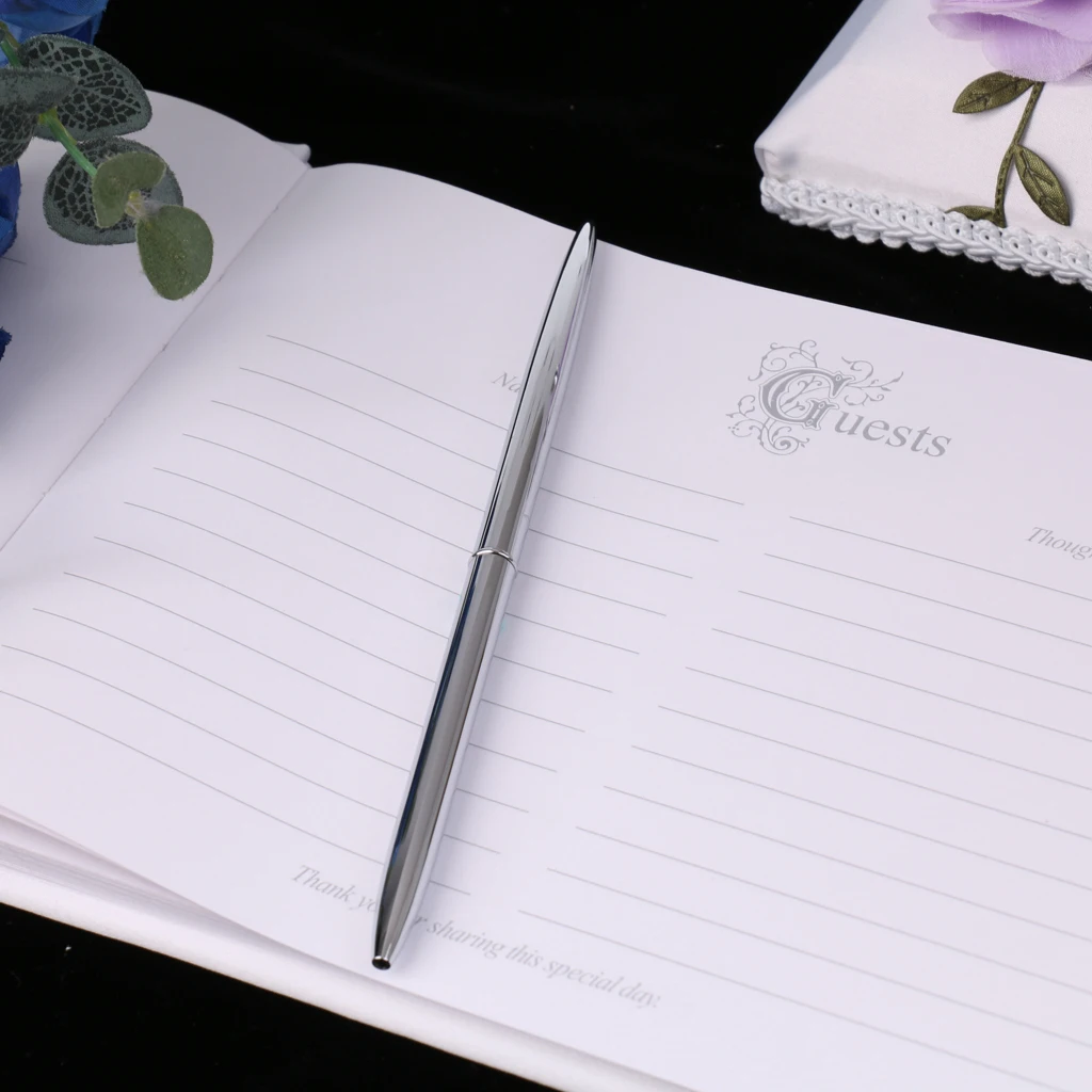 White Satin Purple Floral Wedding Guest Book Signature Book Supplies