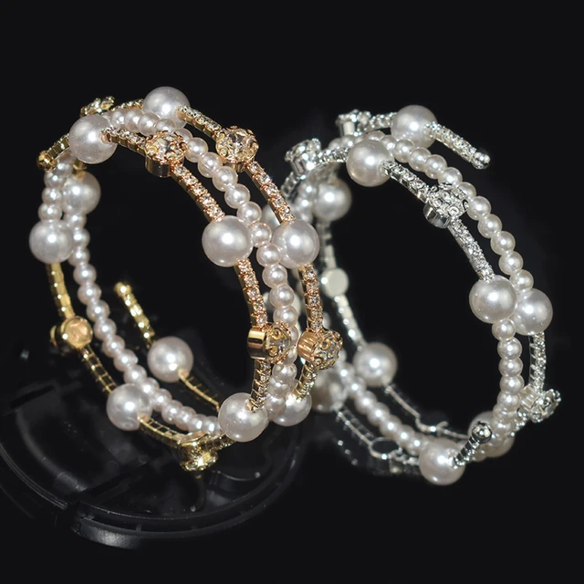 3-Row Freshwater Pearl Stretch Bracelet, Sterling Silver | applesofgold.com