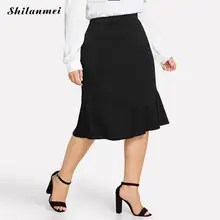 Плюс размер 5xl Женская юбка для офиса Ol оборки черные юбки Формальные повседневные Faldas Mujer Moda одноцветное платье русалки длиной до колена юбка