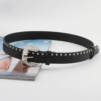 

PU Leather Belt Square Rivet Stitching Metal Pin Buckle Belts Wild Casual Fashion Punk Women Belt FS1