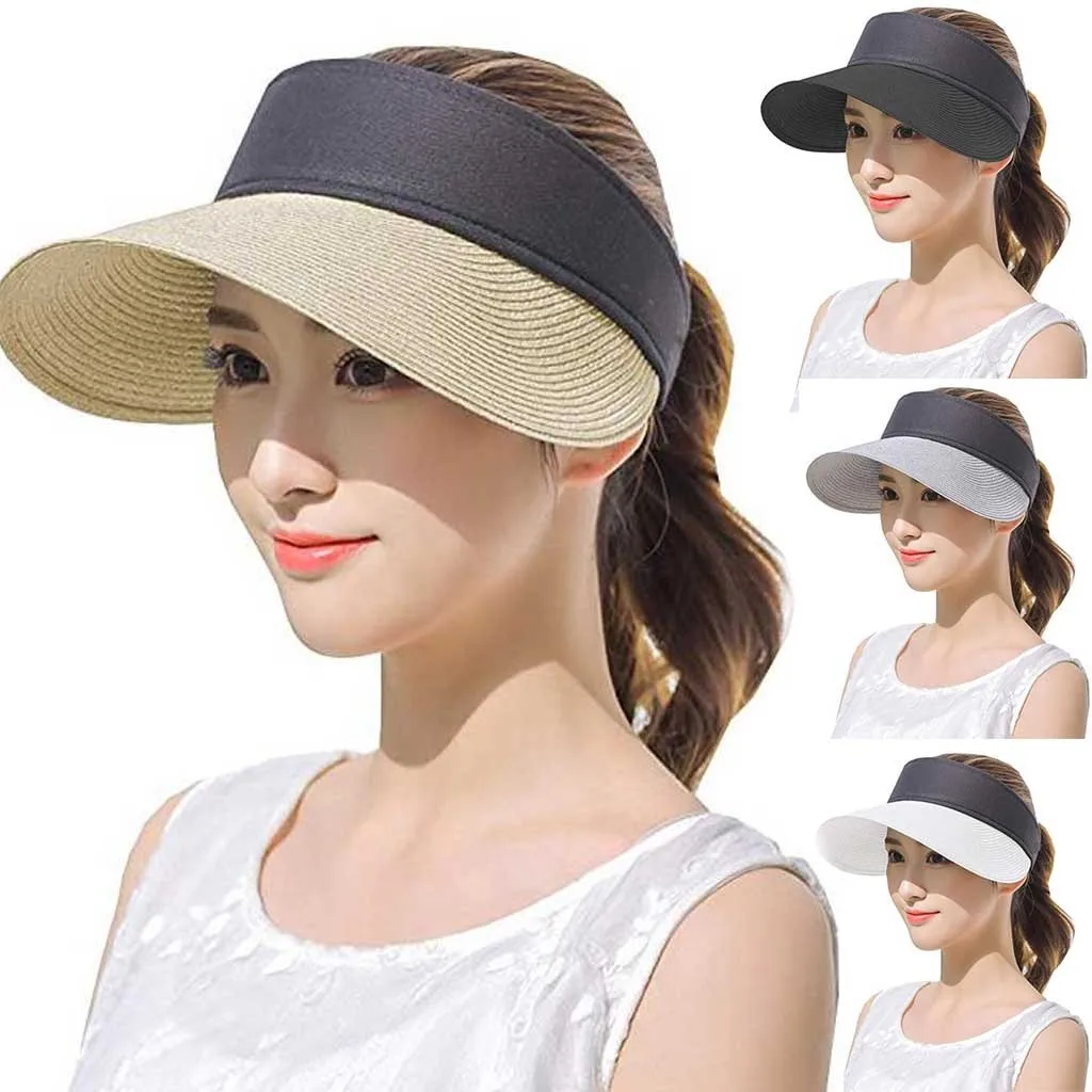 2020 SAGACE Fashion Hat Womens Straw Sun Visor Hat Roll Up Wide Brim UV  Protective Sun With Empty Top Straw Summer For Women From Prevalent, $16.31  | DHgate.Com