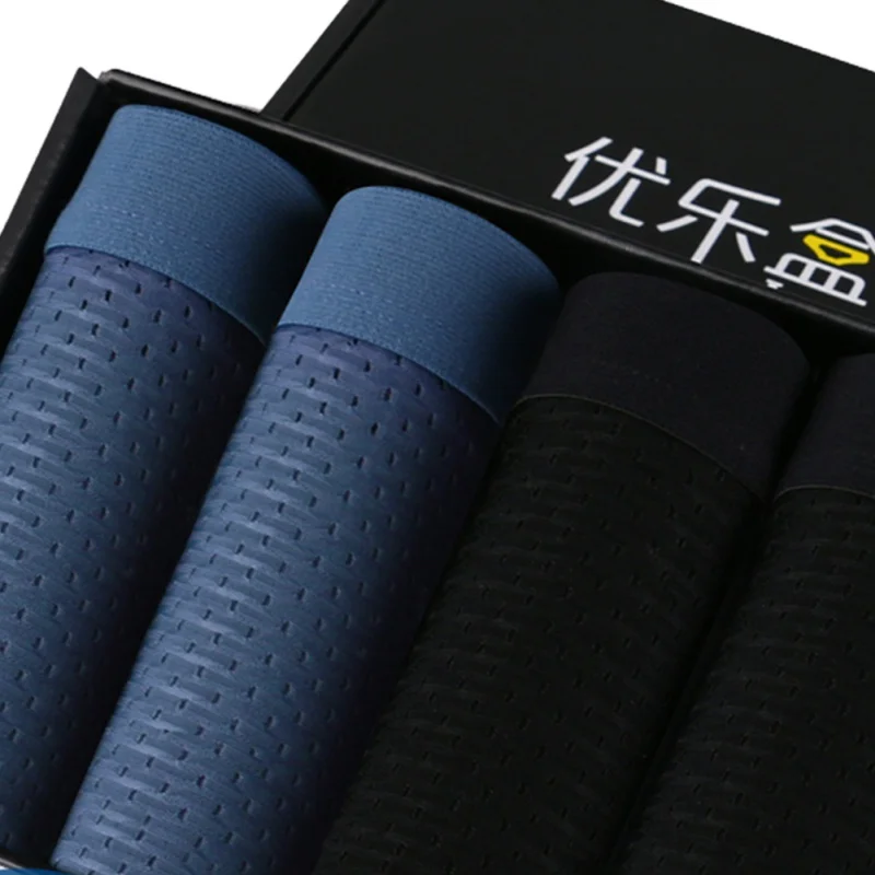 Лето Ice Silk, для мужчин трусы боксеры супер воздухопроницаемые сетчаты для мужчин нижнее белье сексуальные трусы брендовые шорты 4 шт./партия