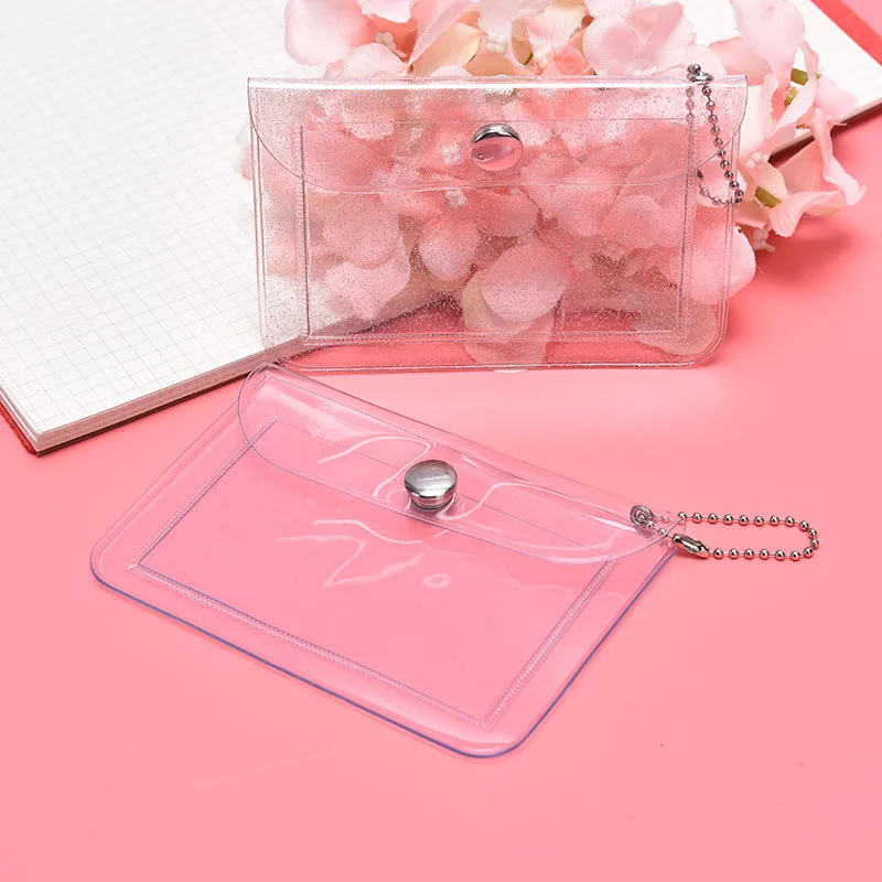 Glitter Transparent Waterproof PVC Women Card Case Business Card Holder Men Credit Bag ID Mini Wallet Girls Coin Purse
