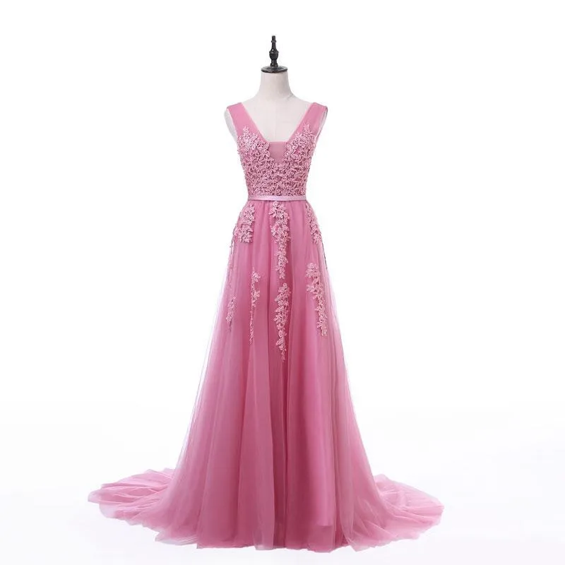 Красный Vestido de festa, милое кружевное длинное вечернее платье с v-образным вырезом, вечерние платья невесты, сексуальные платья с открытой спиной и бисером, платья для выпускного с жемчугом - Цвет: Красный