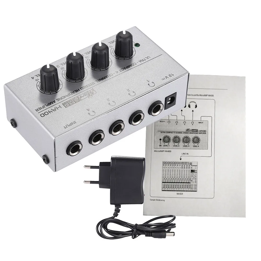 

HA400 Ultra-compact 4 Channels Mini Audio Stereo Headphone Amplifier with Power Adapter Audio Amplifer
