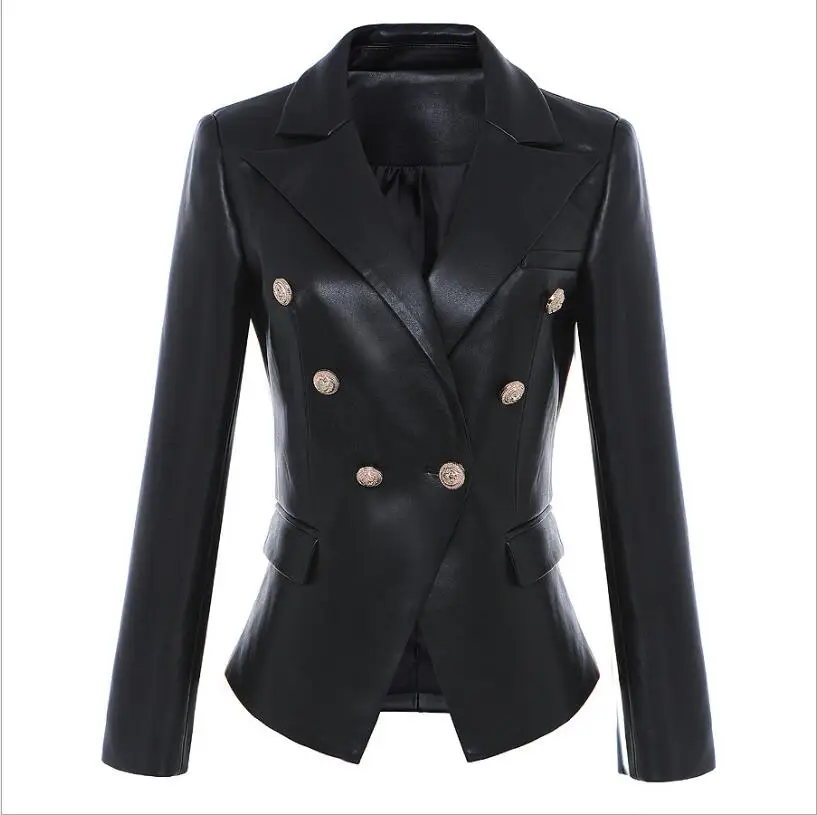 Business New High Quality Leather Double Breasted Slim Fit Leather Jacket Fashion Chic Women Long Sleeve Women's Blazer Sui