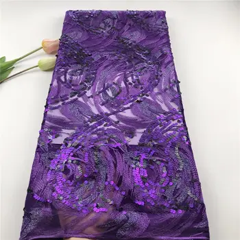 

Purple Color African Lace Fabric 2019 High Quality African French Net Laces With Sequins Embroidery Tulle Lace For Dresses