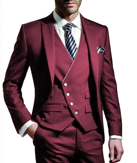 Горячая магнит мужские Slim Fit 3 шт. костюмы бизнес жениха смокинг блейзер для свадьбы выпускного вечера(Блейзер+ жилет+ брюки