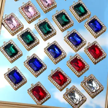 

10Pcs Exquisite Rectangle Crystal Pendant 5colors Shiny Rhinestone Charms Accessories For Jewelry Making Necklace Earring DIY