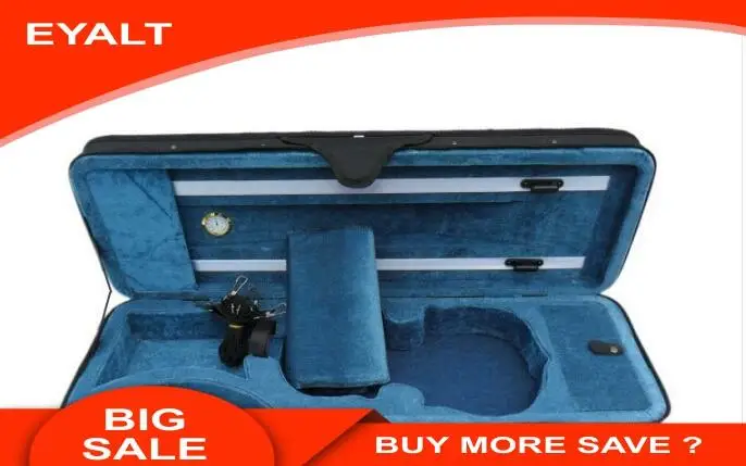  Lake Blue Interior High-grade Portable Violin Case Square Box Package Gold Table Double Strap Cloth