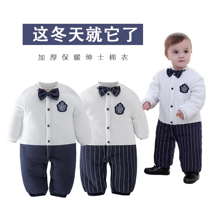 

Special Approval Winter Infant Childrenswear Thick Quilted Onesie Gentleman Warm Long-sleeve Jumpsuit Crawling Clothes