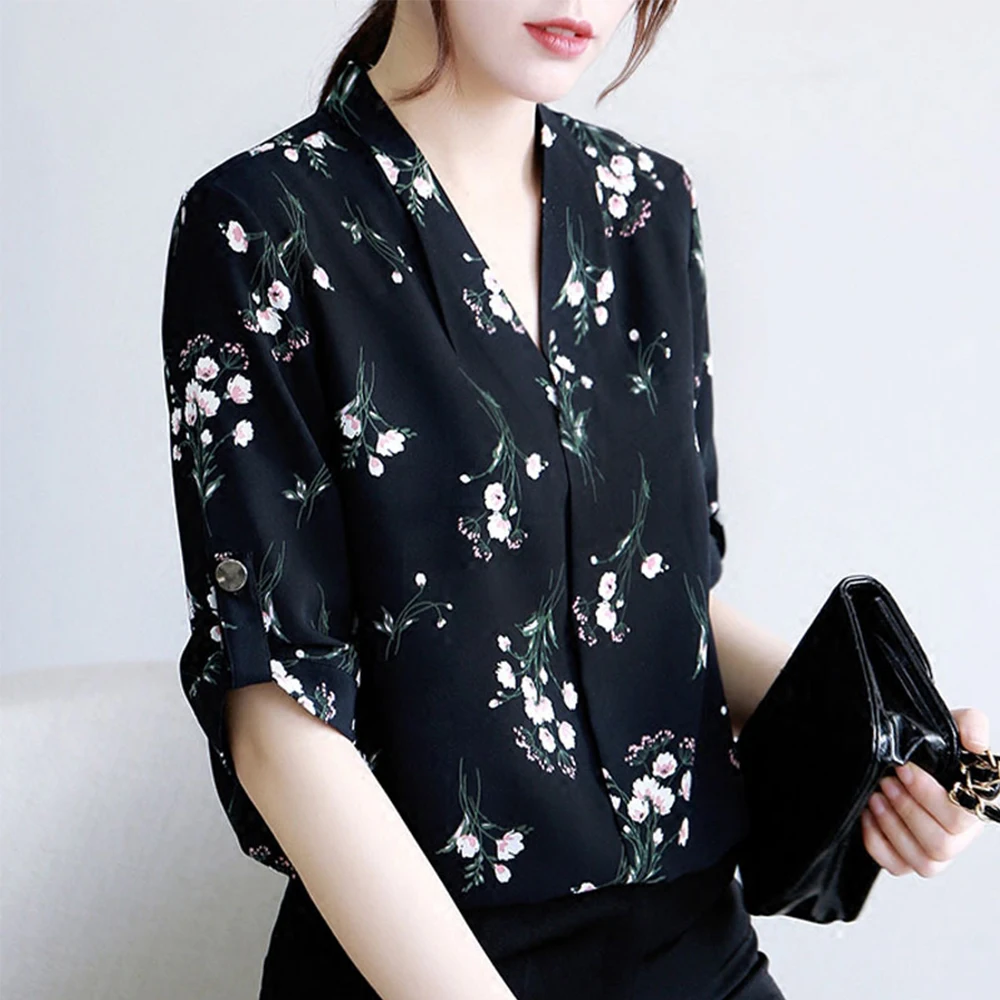 

Supermiss Women 2020 Summer Shirt V Neck Plus Size Blouse Floral Printed Short Sleeve Tunic Tops Casual Tee Roll Up Loose blusas