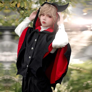 

Horror Demon Costume Fleece Poncho Hoodie Sweater Ouji Lolita Coat Women Halloween Gothic Devil Black Bat Ear Hooded For Girls