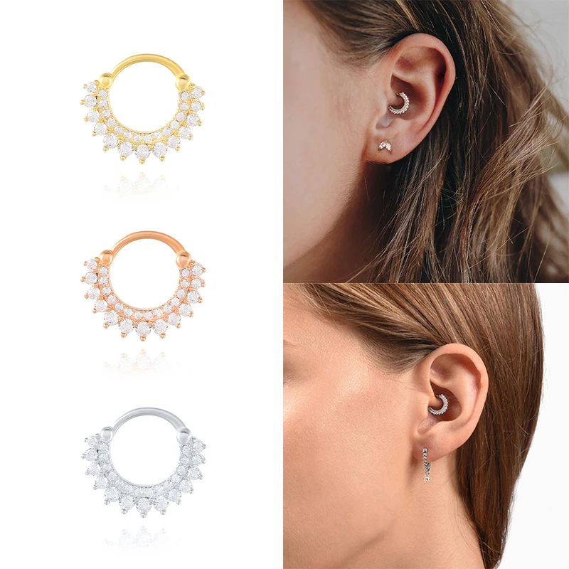 CANNER 1PCS INS Bling Hoop Earrings 925 Sterling Silver Charm Earring for Women Men Couples pendiente Plata Ear Bone Buckle | Украшения и