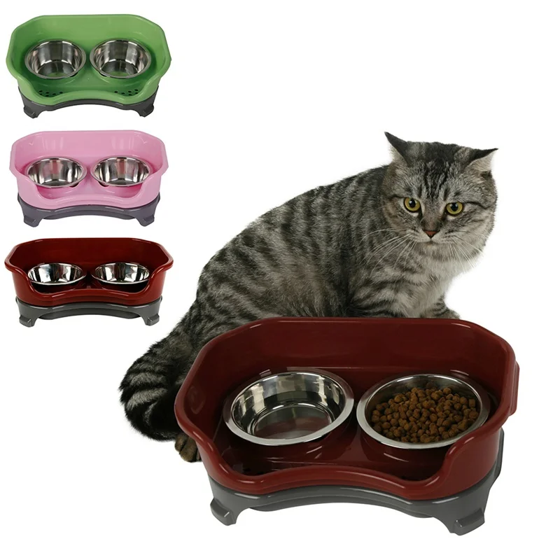 Dog Feeder Drinking Bowls for dogs Cats Pet Stainless Steel Food Bowl with Proof Baffle Pet Double Bowl alimentador perro
