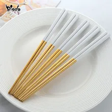 5 пар палочек для еды из нержавеющей стали титановые китайские золотые палочки для еды набор черных металлических палочек для еды для суши