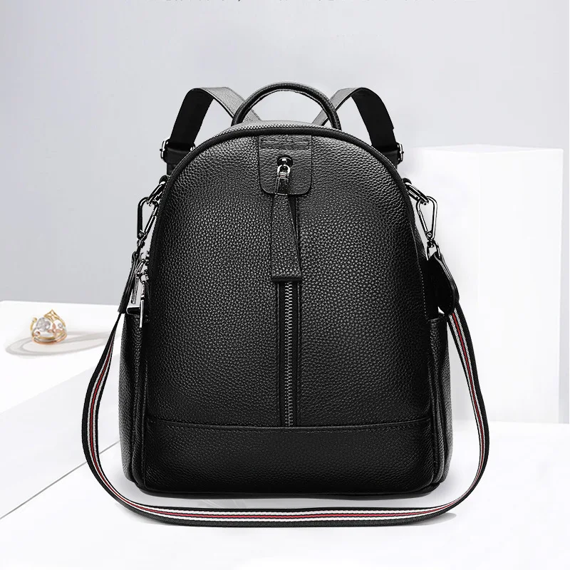 

Genuine Leather Shoulders 2020 Joker Head Layer Cowhide Backpack Wide Strap Single Shoulder Package Woman